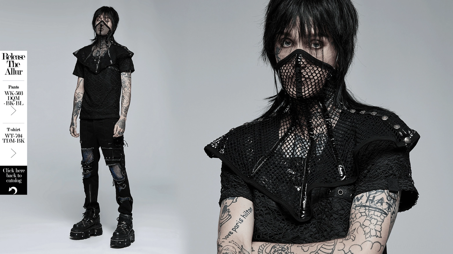 Black mesh gothic choker collar product shot three showcasing mesh grid pattern and glossy trim accents