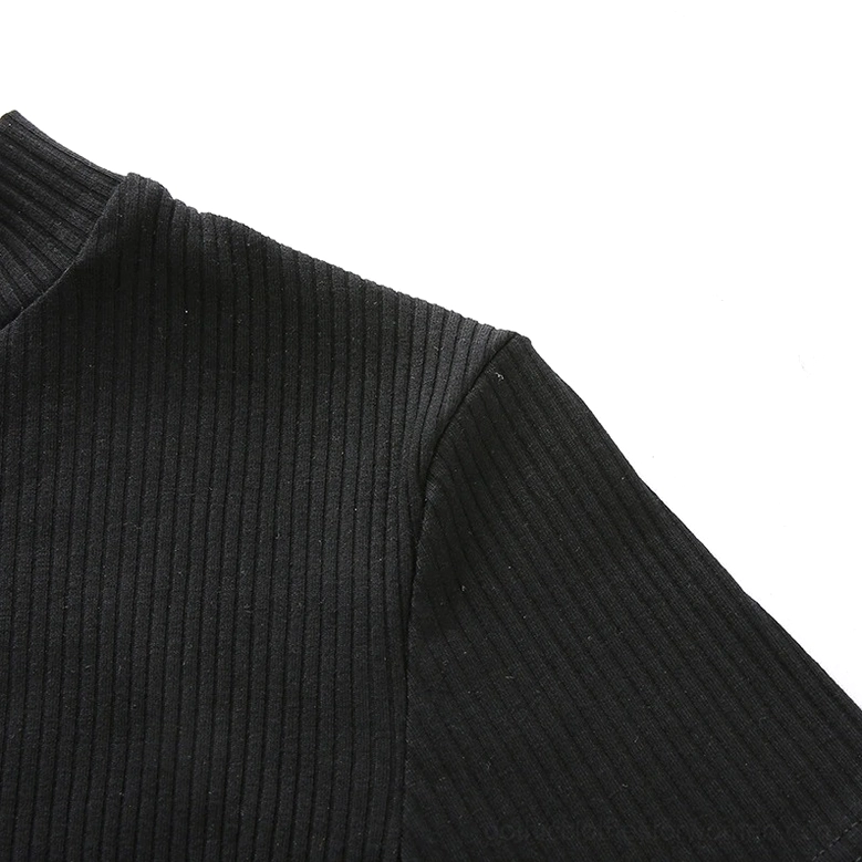 Black mesh gothic crop top full-length product view, mock neck and cropped silhouette