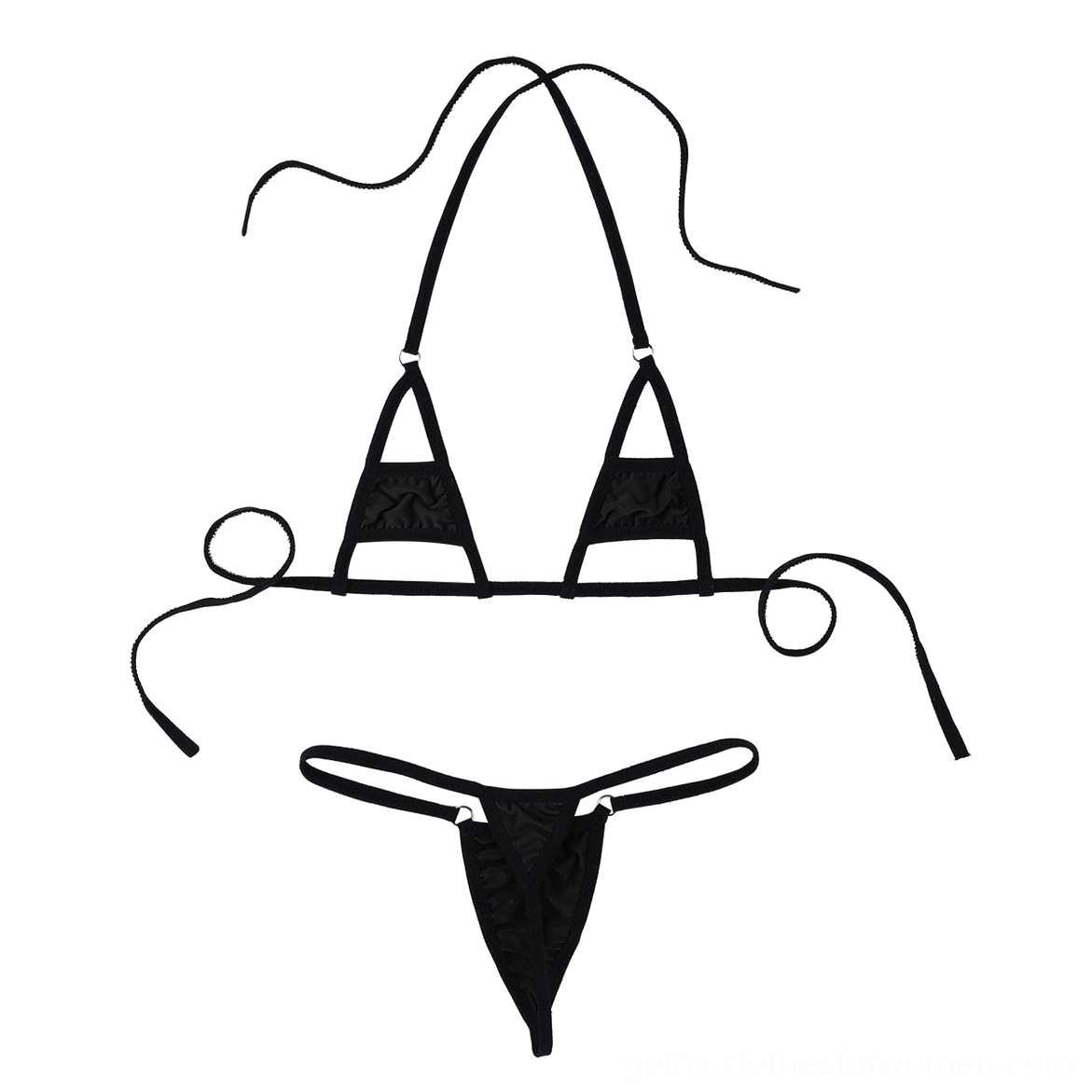 Black one-size micro bikini set, timeless gothic darkness classic sophisticated styling