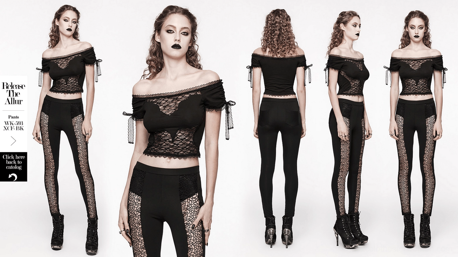 Black off-shoulder lace crop top main product view with bat panel and adjustable sleeves
