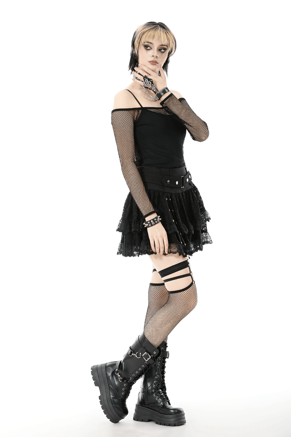 Black off-shoulder mesh top for women goth alternative fashion statement