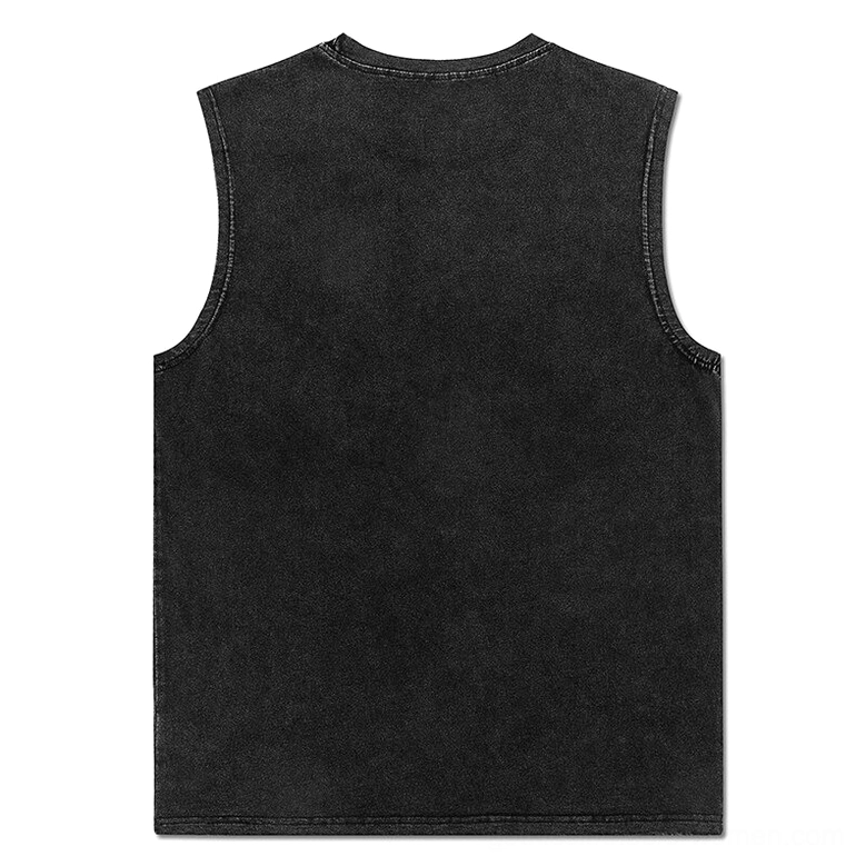 Back view flat lay black washed cotton oversized gothic tank top, sleeveless design