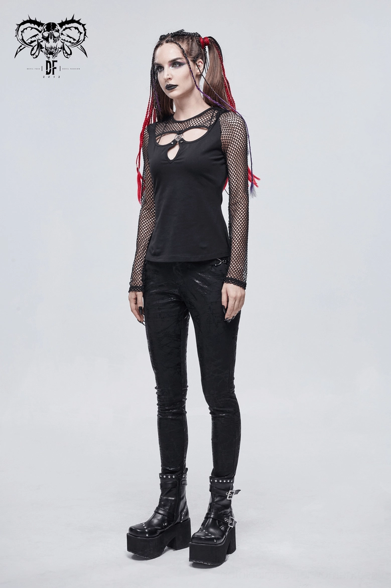 Black pentagram mesh long sleeve gothic top size comparison showing different size options available