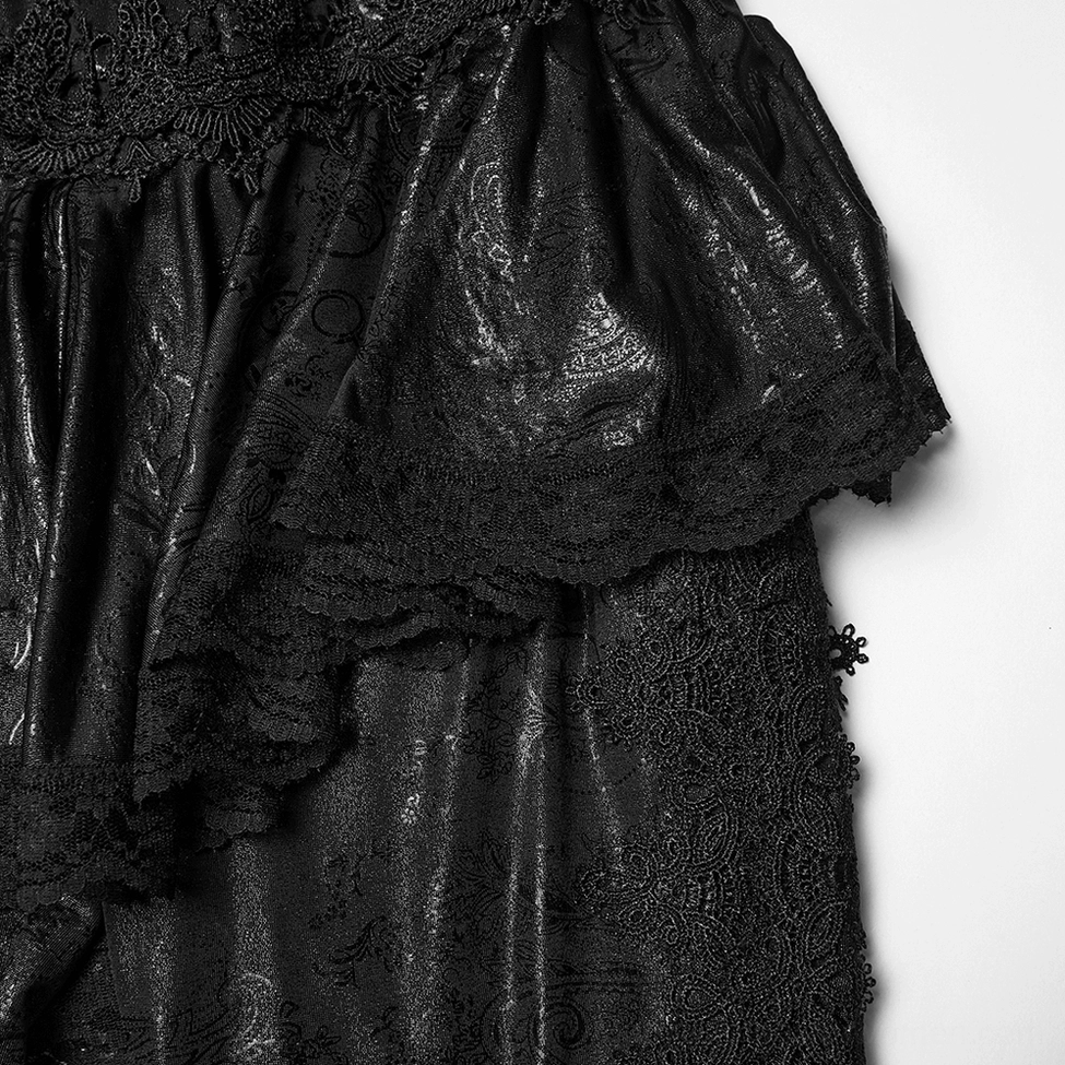 Black peplum skirt overlay close-up lace ruffles detail gothic pants
