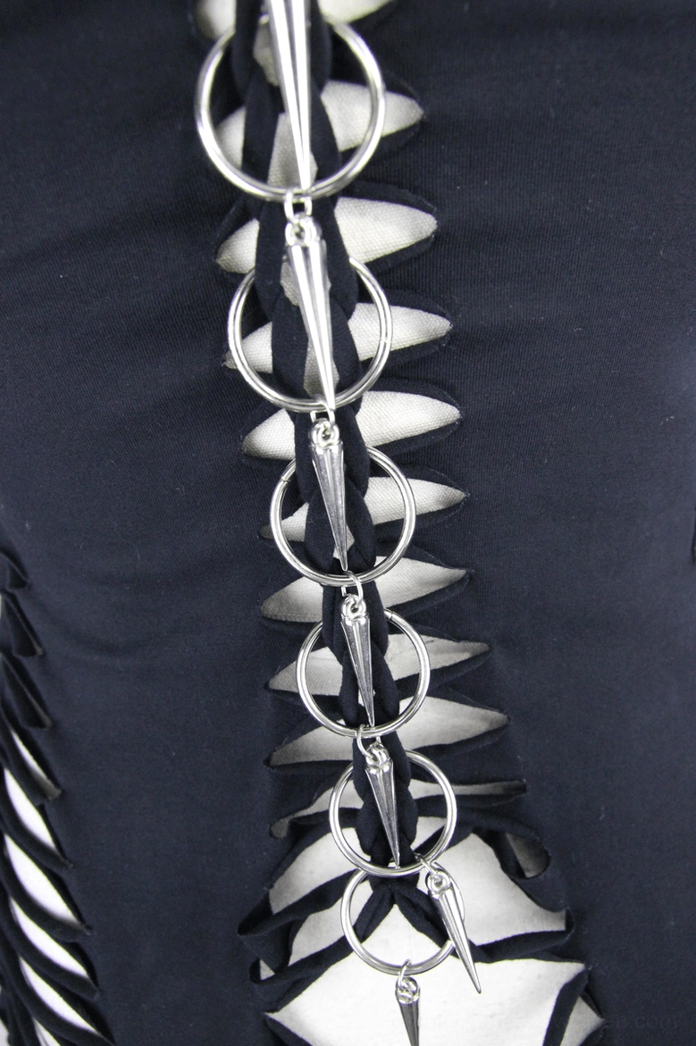 Black ripped gothic tank top multiple angle view showing rips, rings, and sleeveless silhouette