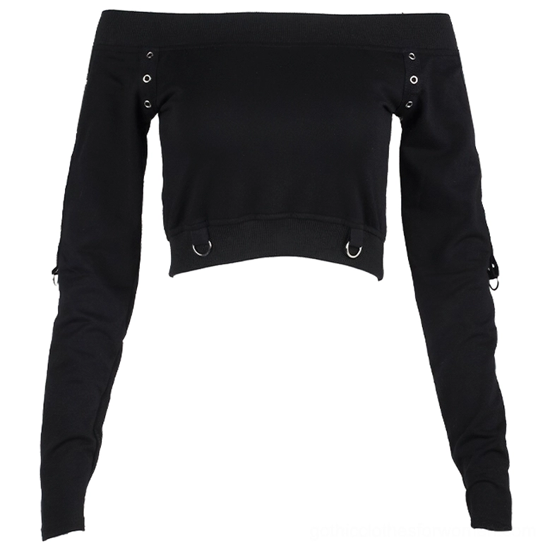 black crop top rivet details flat lay product photography