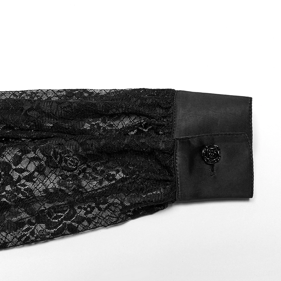 Black rose lace gothic blouse product showcase with transparent mesh and delicate rose floral pattern