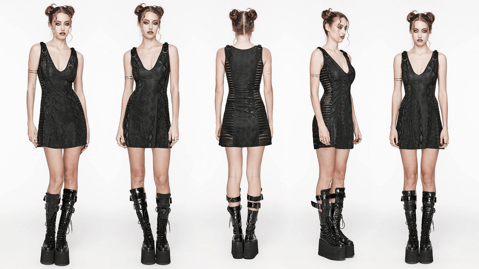 Black snake print gothic bodycon dress full product view emphasizing snake print pattern and mesh details