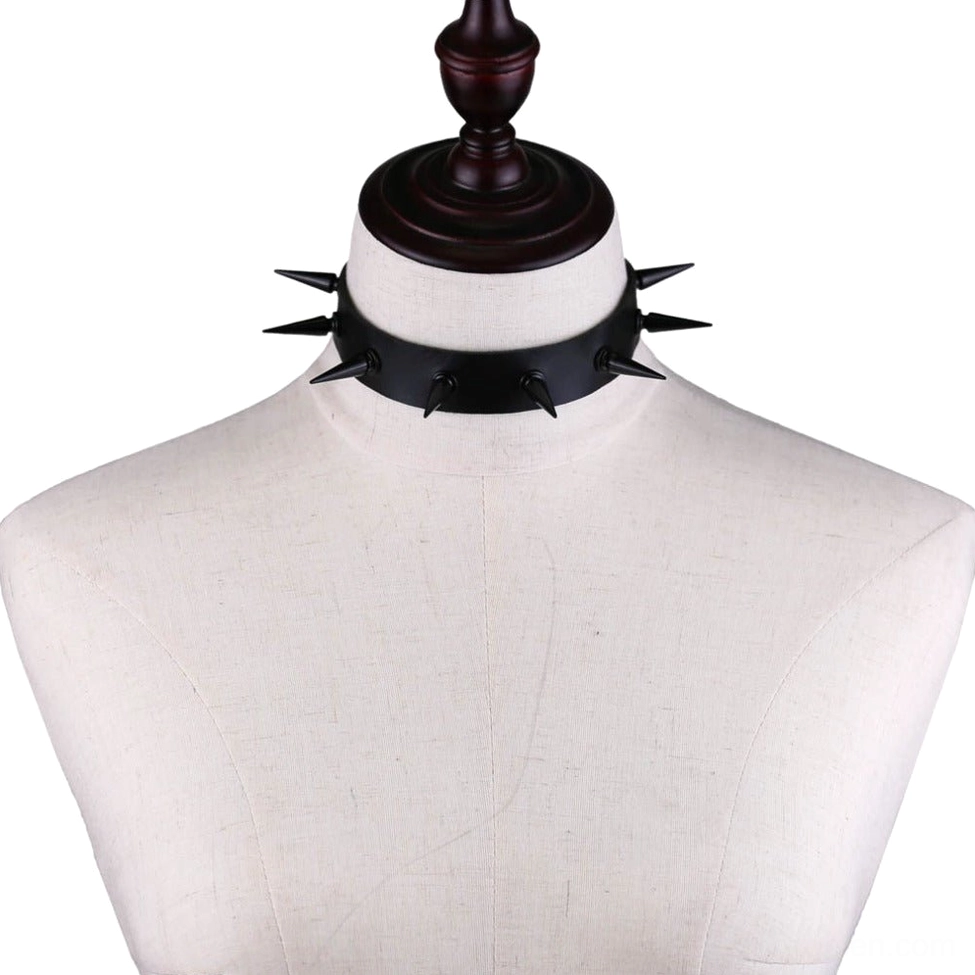 Black spiked choker collar product shot displaying gothic aesthetic and spike stud placement
