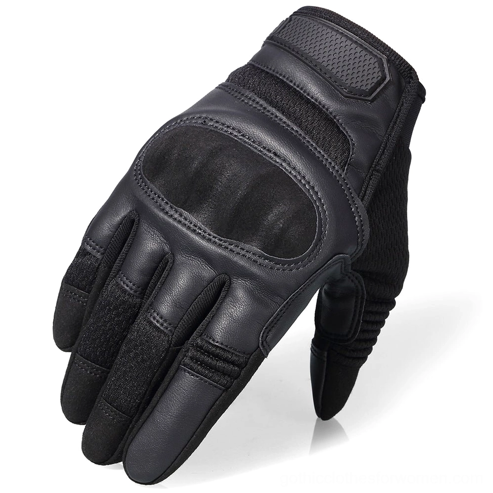 Black tactical hard knuckle gloves front view with rigid finger joint armor protection