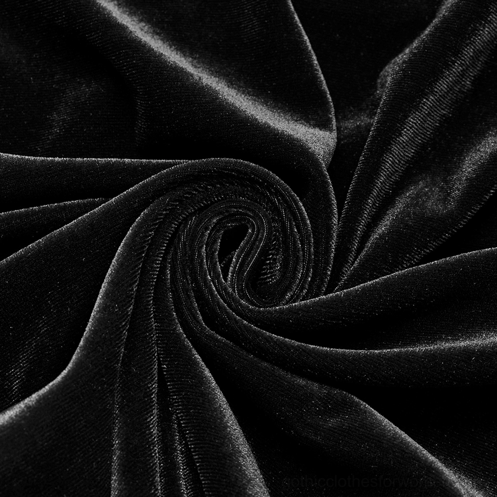 Black velvet long sleeve cuff detail with contrast stitching on gothic crescent cutout top