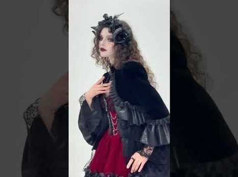 Gothic velvet bolero jacket with ornamental collar and red underdress styling for dark elegant aesthetic