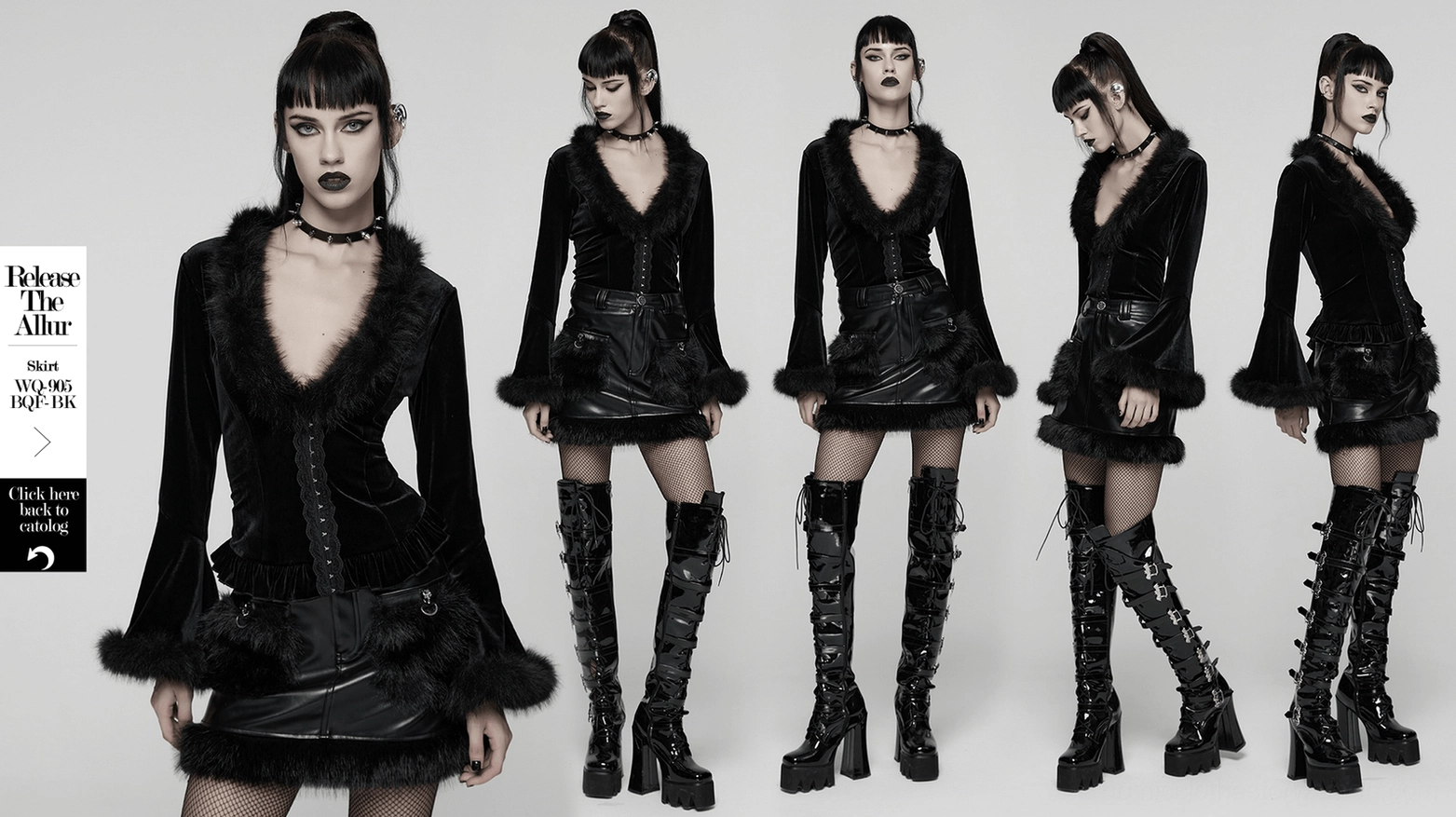 Black gothic velvet cardigan with bell sleeves and faux fur trim - elegant alternative fashion piece for goth style enthusiasts