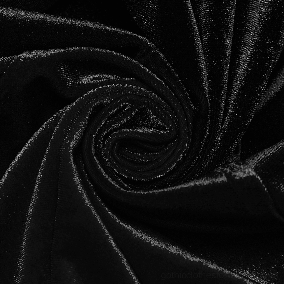 Black velvet gothic lace-up dress alternative angle view, emphasizing romantic goth aesthetic and feminine silhouette