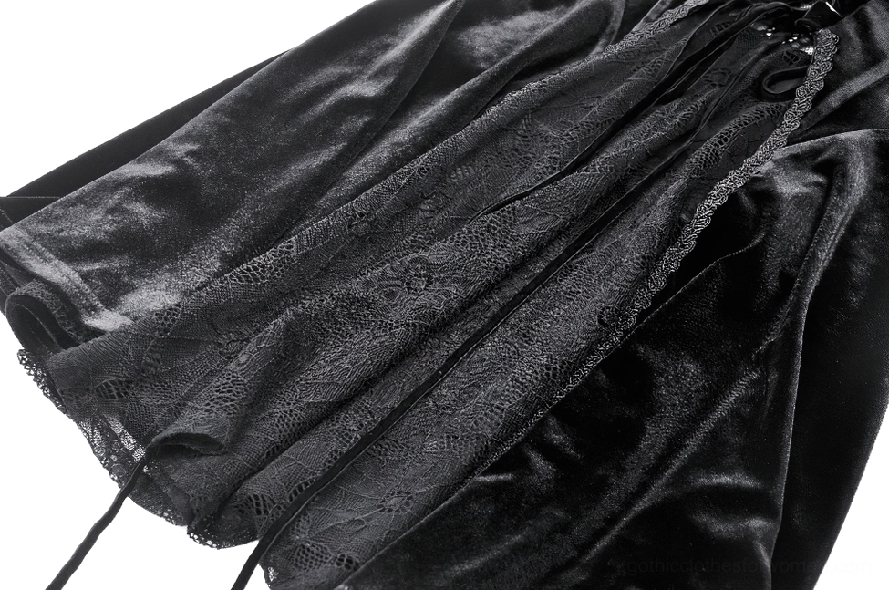 Black velvet spiderweb lace-up gothic dress styling inspiration with alternative accessories and dramatic presentation