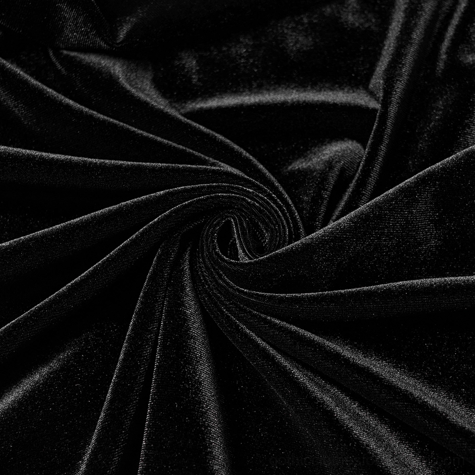 Black velvet gothic hooded maxi dress showcasing elegant silhouette, mesh sleeves, hood attachment, and floor-length hem