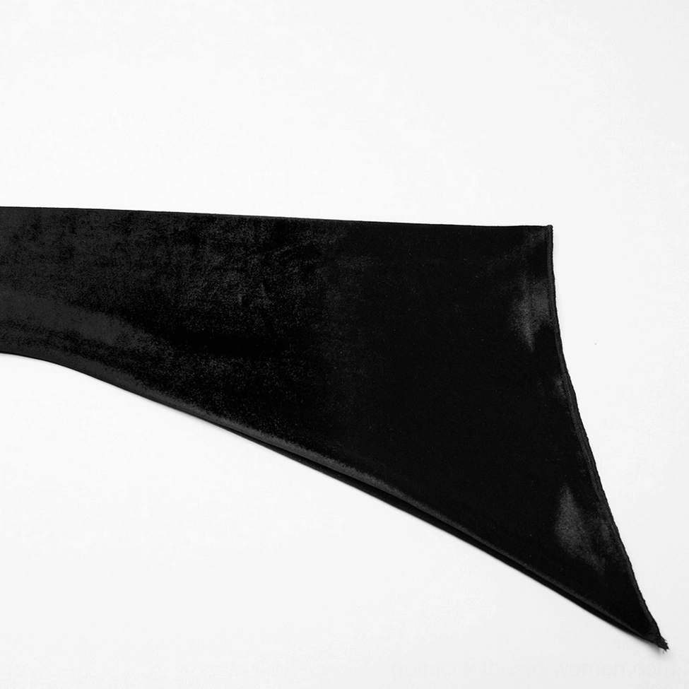 Gothic top sleeve detail showing pointed asymmetrical hem and luxurious velvet fabric