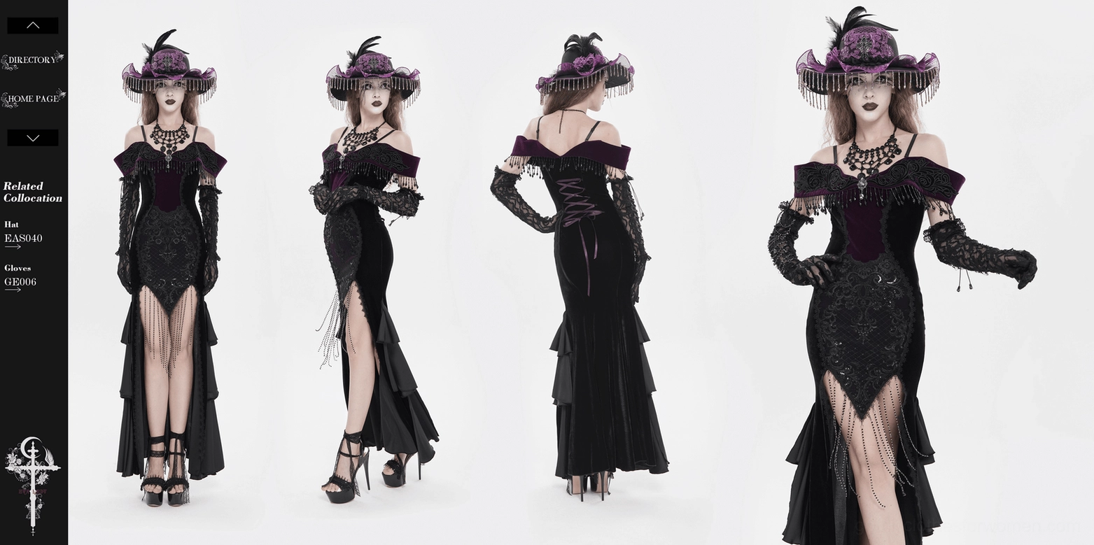 Black velvet mermaid dress complete back view showing corset lace-up and dramatic train