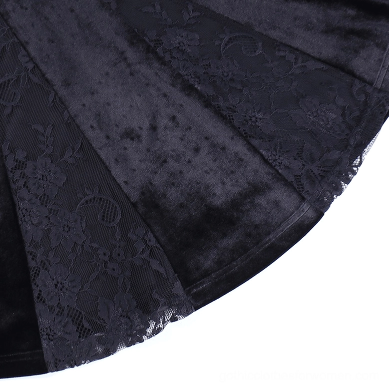Black velvet mermaid dress with adjustable straps and embroidered lace details, styling showcase