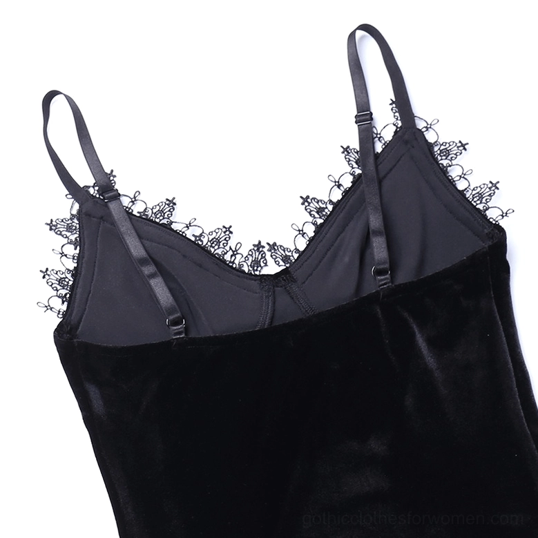 Black velvet mermaid slip dress showcasing luxurious fabric texture and fishtail silhouette