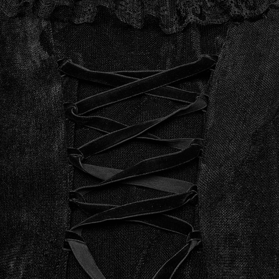 Black velvet mesh fishtail dress full-length product shot displaying overall silhouette and hem design