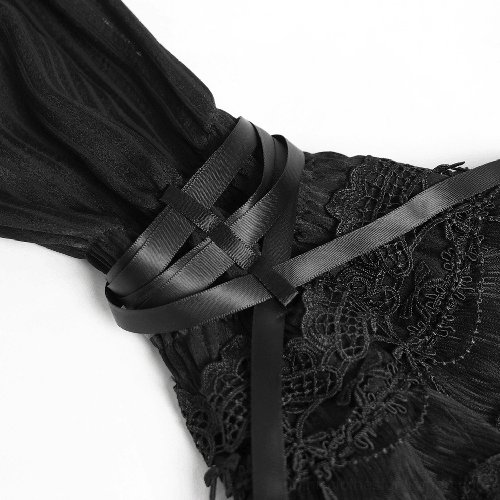 Black gothic Victorian lace blouse complete garment display showing corset-inspired silhouette and ornate trim