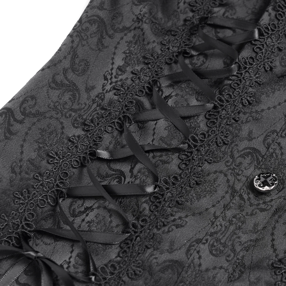 Full-Length Front View of Black Victorian Gothic Blouse on Model - Complete Styling Look
