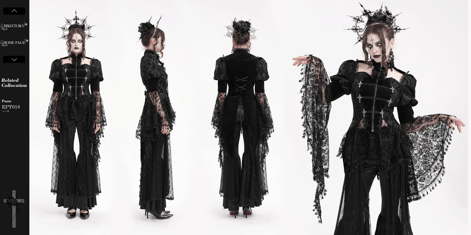 Black Victorian gothic lace corset blouse complete product overview with all design elements