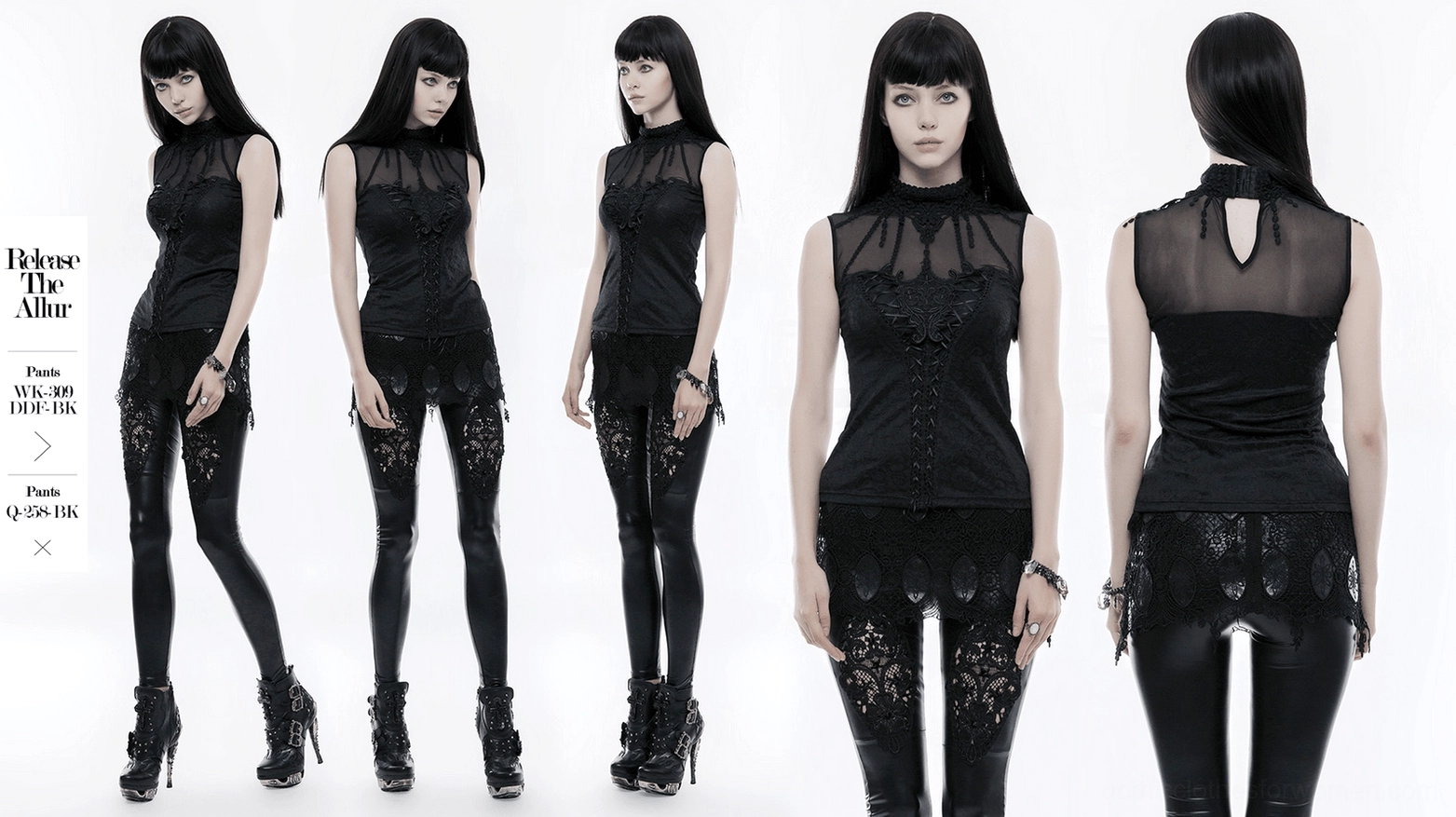 Black gothic victorian inspired lace tank top with high mock neck and embroidered lace detailing, elegant dark fashion