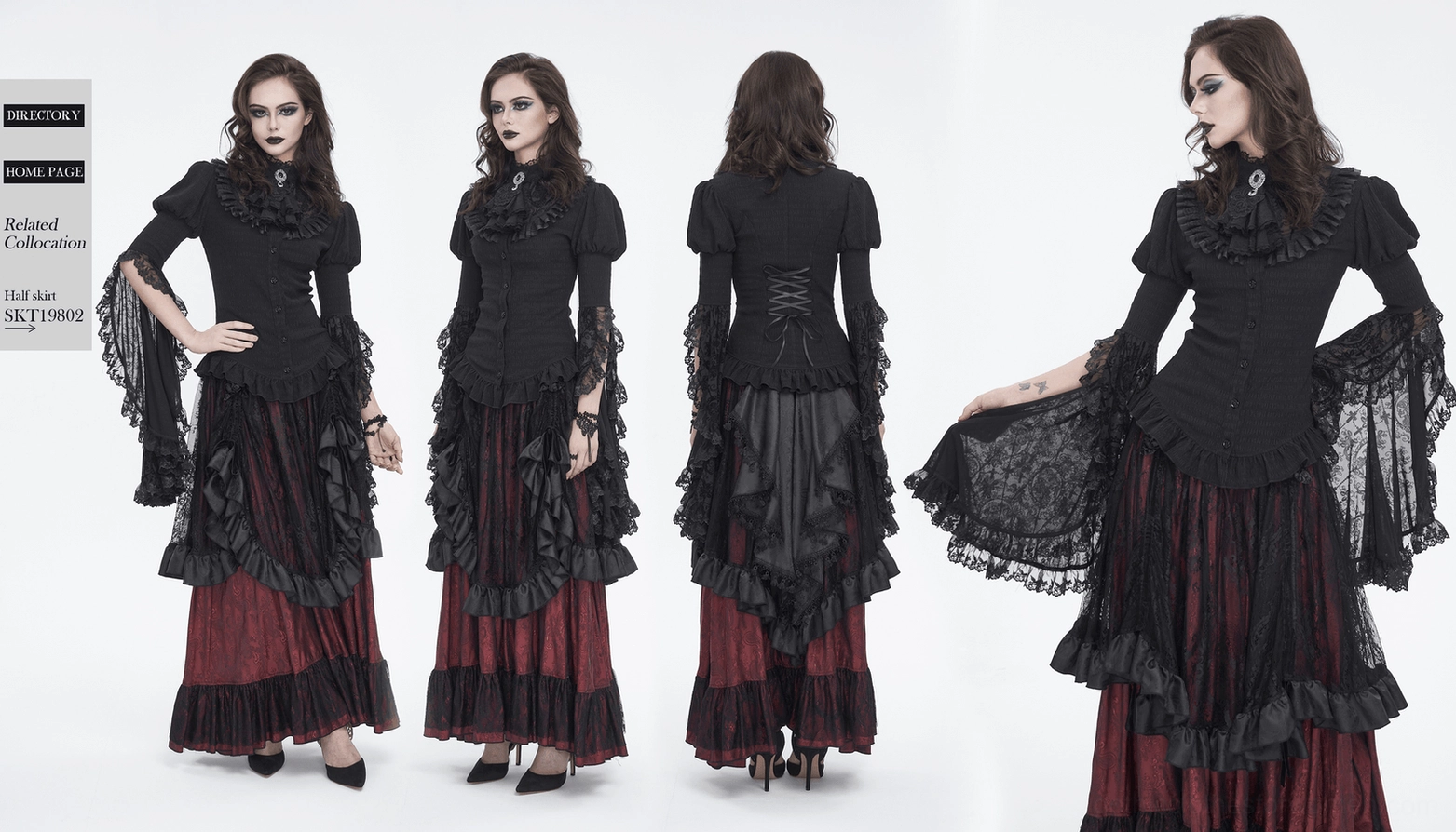 Black Victorian lace blouse lifestyle shot in styled gothic setting showcasing alternative fashion appeal