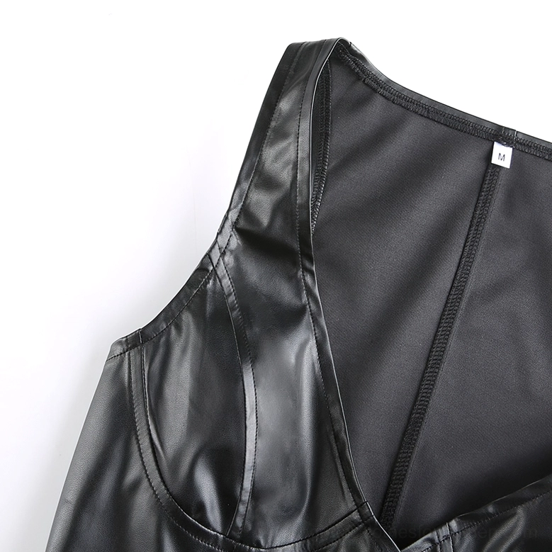 Black leather cropped waistcoat worn styling, real-world alternative fashion coordination