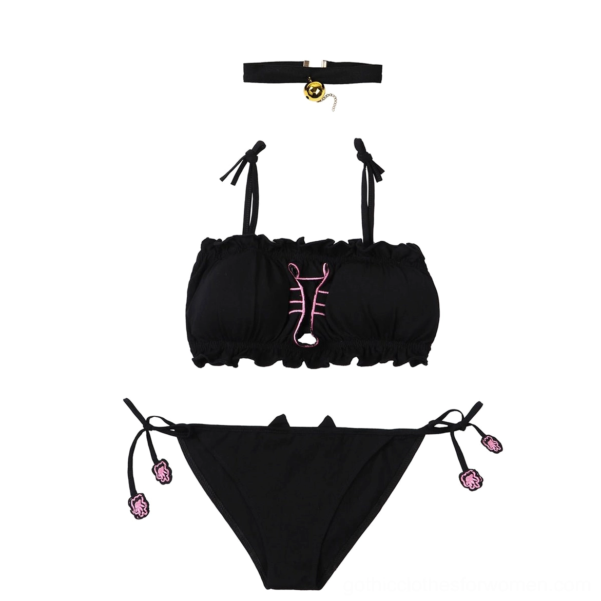 Black and white cat gothic lingerie collection comparison - both colorways displayed
