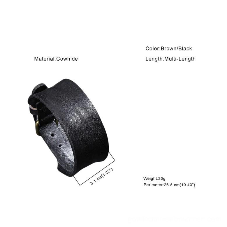 Black wide leather bracelet minimalist strap design for gothic fashion and punk style