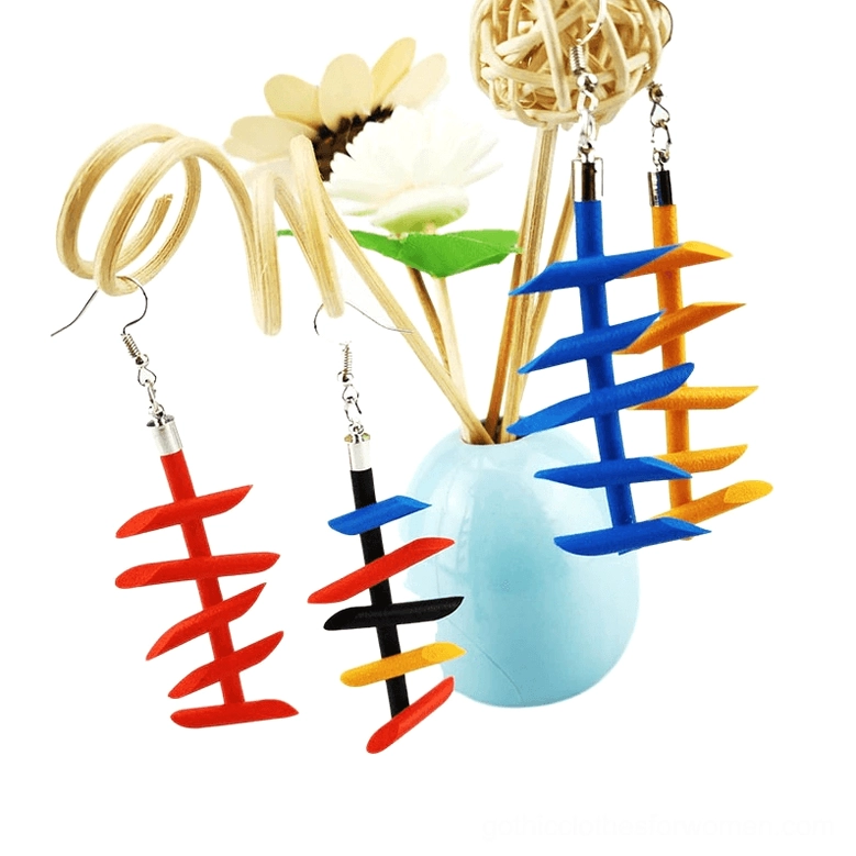 Blue twisted spike rubber dangle earrings gothic punk jewelry detailed close-up view handmade silicone