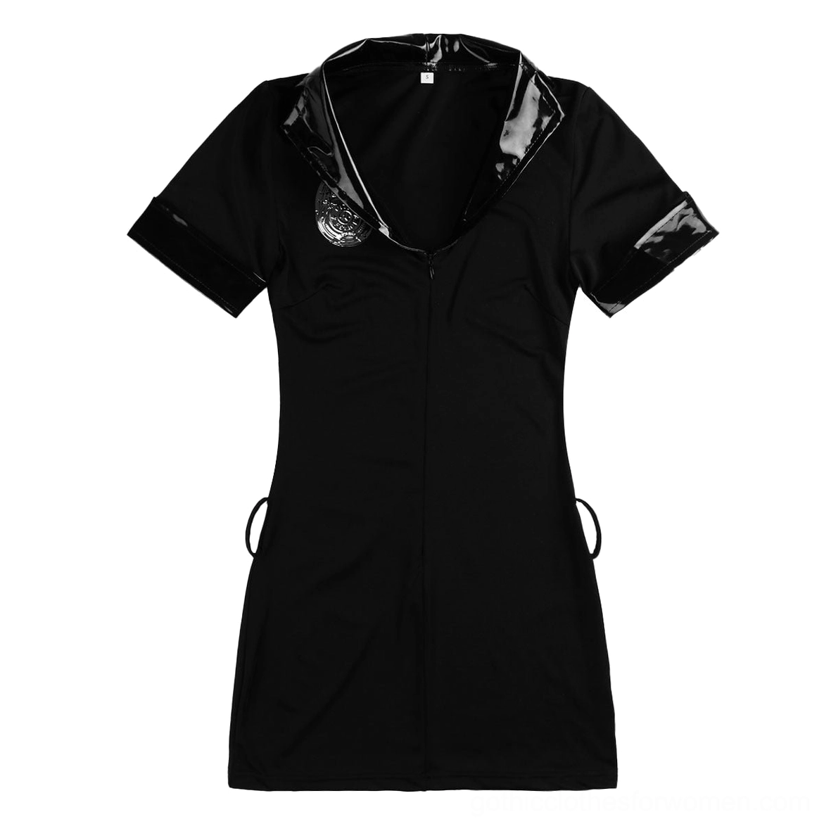 Black bodycon police costume dress with V-neck and handcuff accessories gothic aesthetic