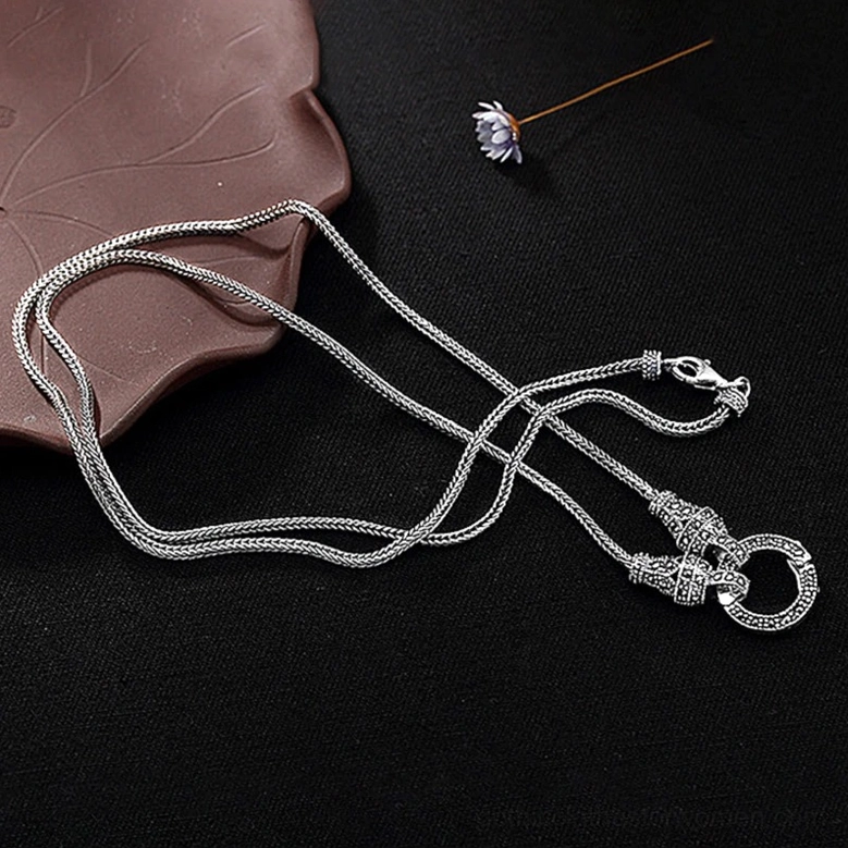 S925 vintage silver gothic chain necklace with braided design and marcasite decorated connector, artistic styling