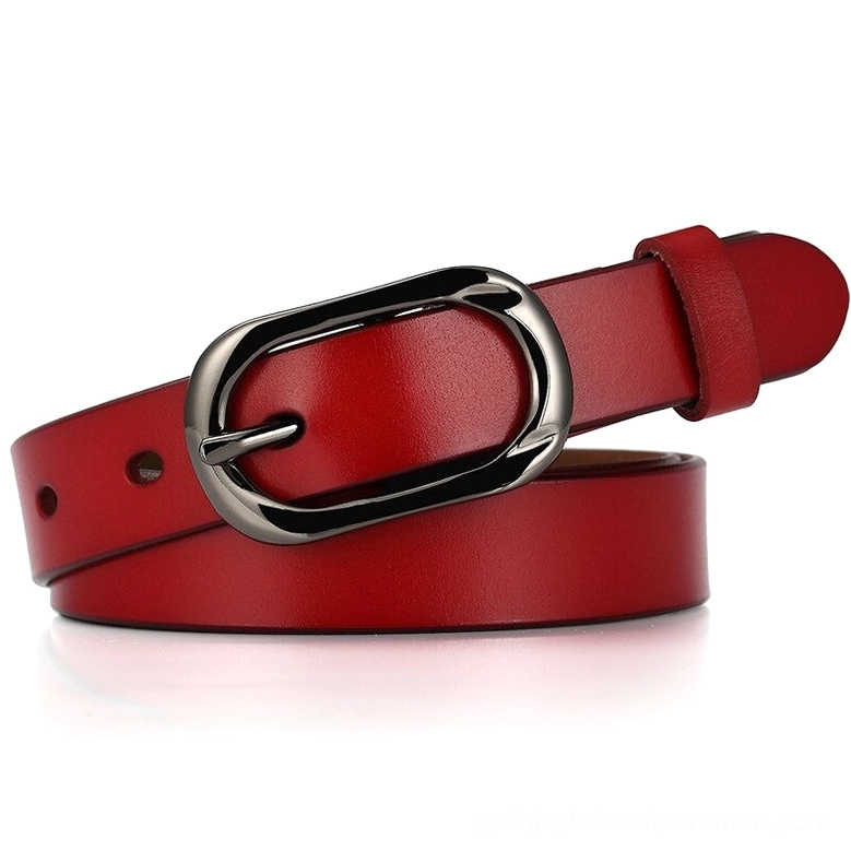 Bright red genuine leather gothic belt with silver pin buckle, statement accessory