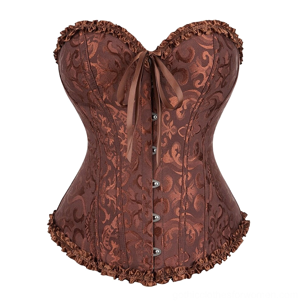 Brown color gothic corset lace-up sweetheart neckline front view