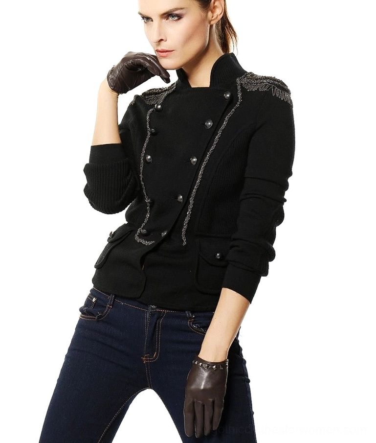 Dark brown solid leather women's gloves in slim cut style, medium full shot