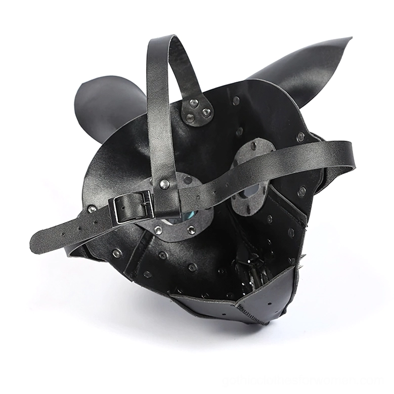 Bunny mask back overhead view displaying multi-point adjustable straps and rivet hardware