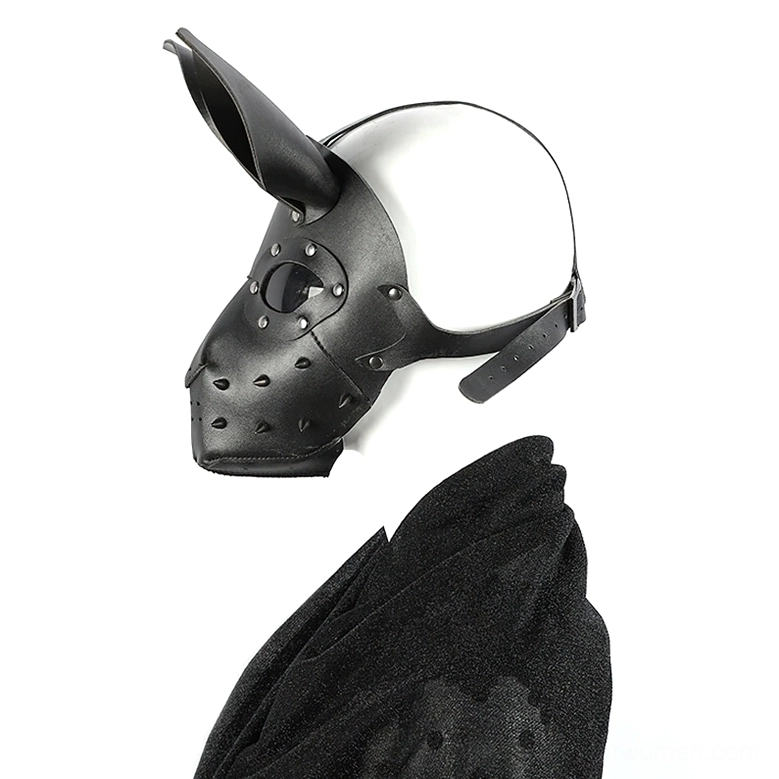 Standalone adjustable bunny mask rear left view showing buckle strap and frame structure