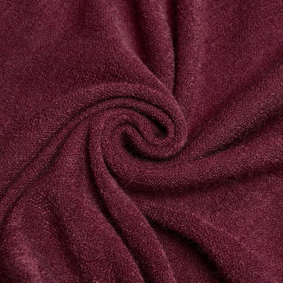Front angle view of burgundy gothic hooded cloak showing proportional fit and dramatic draping