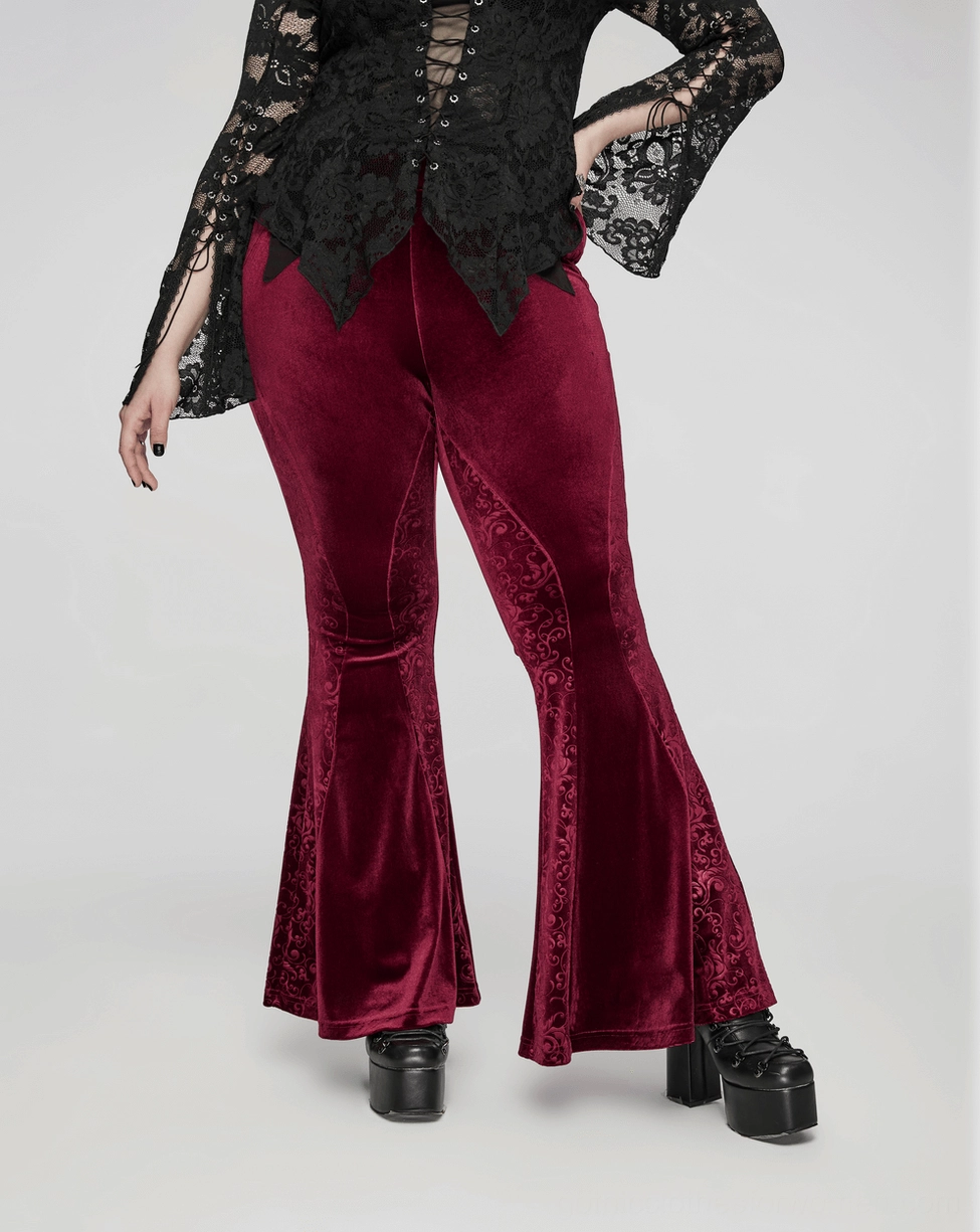 Burgundy velvet flared gothic pants styled styling suggestion pairing with gothic accessories