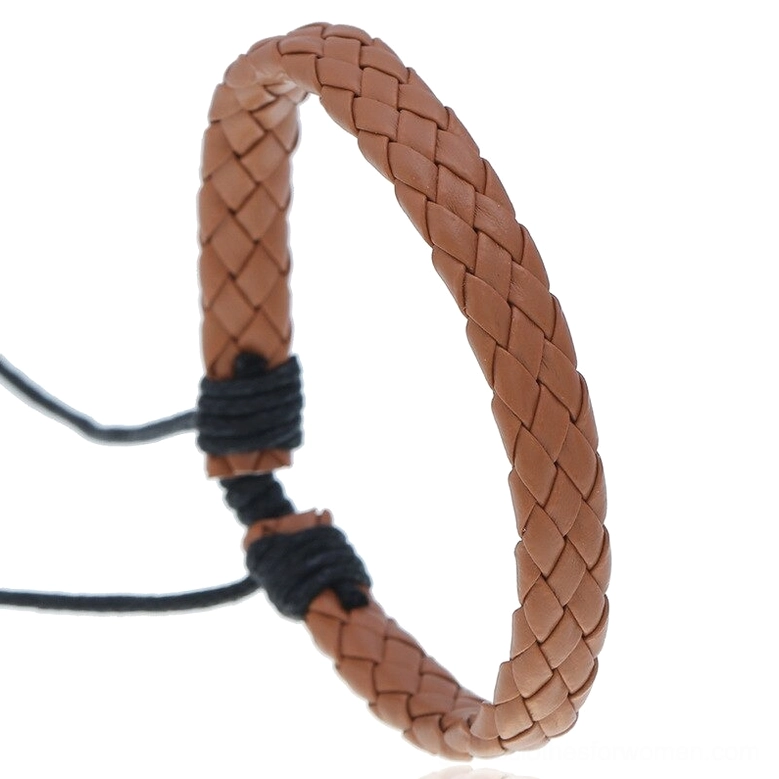 Light camel tan braided leather gothic bracelet, earth tone alternative fashion accessory