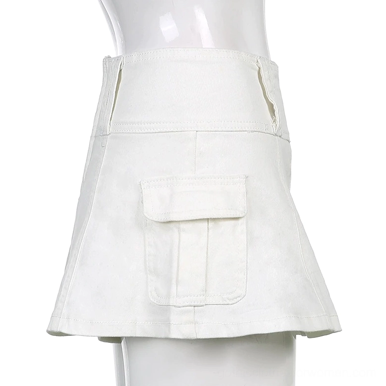 High-waist gothic cargo mini skirt detailed view of side cargo pockets and seam construction