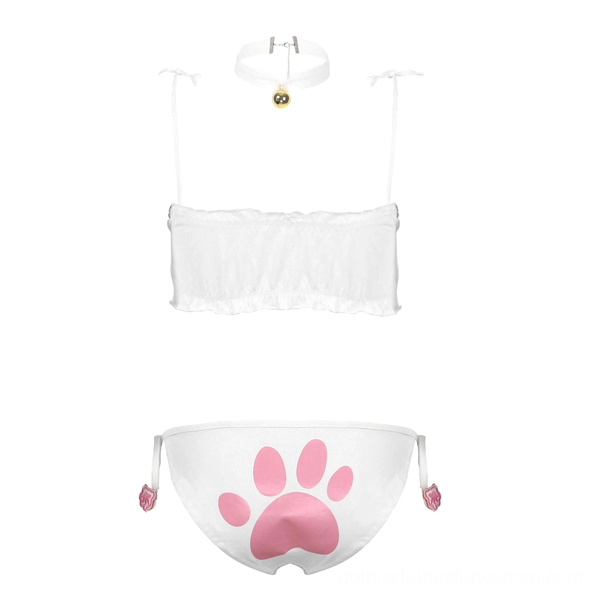 Cat ear briefs gothic lingerie construction showing tie-side fit and paw embroidery