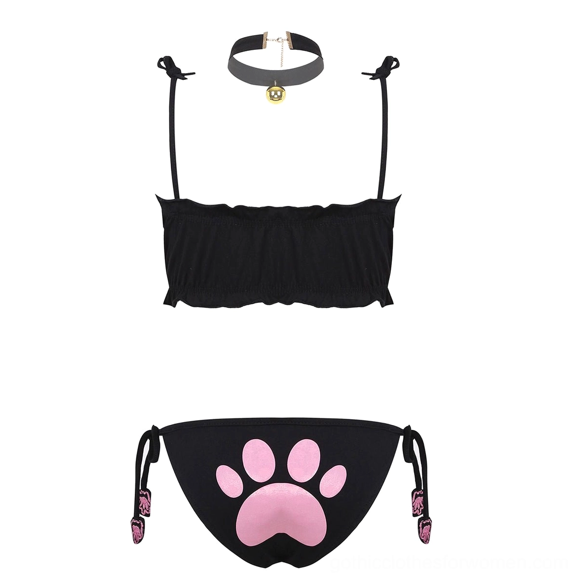 Cat ear gothic lingerie briefs detail with tie-side construction and paw print accents