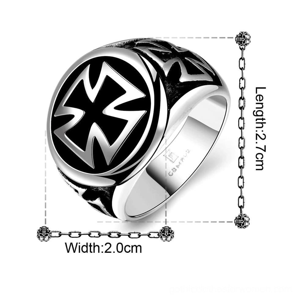 Celtic cross biker ring size reference showing 27mm length and 20mm width dimensions