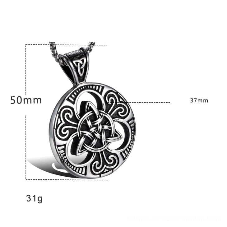 Celtic knot pendant measurements and specifications, stainless steel gothic necklace pendant with size markings