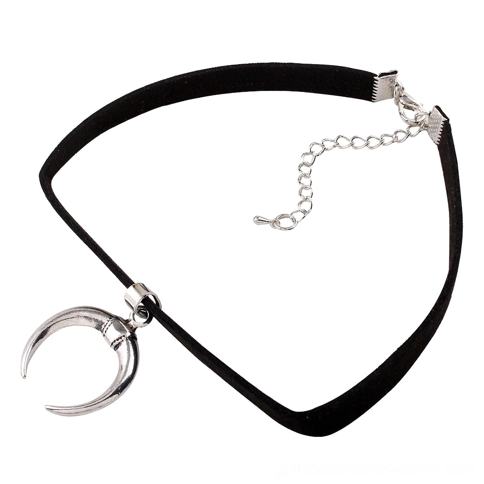 Side view of black velvet choker displaying adjustable silver chain extender and metal hardware detail